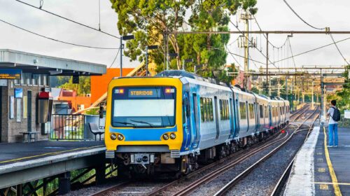 Melbourne,Metro,Train,At,Victoria,Park,Railway,Station Melbourne Metro Train at Victoria Park railway station